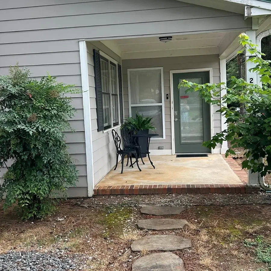 Covered porch seating area